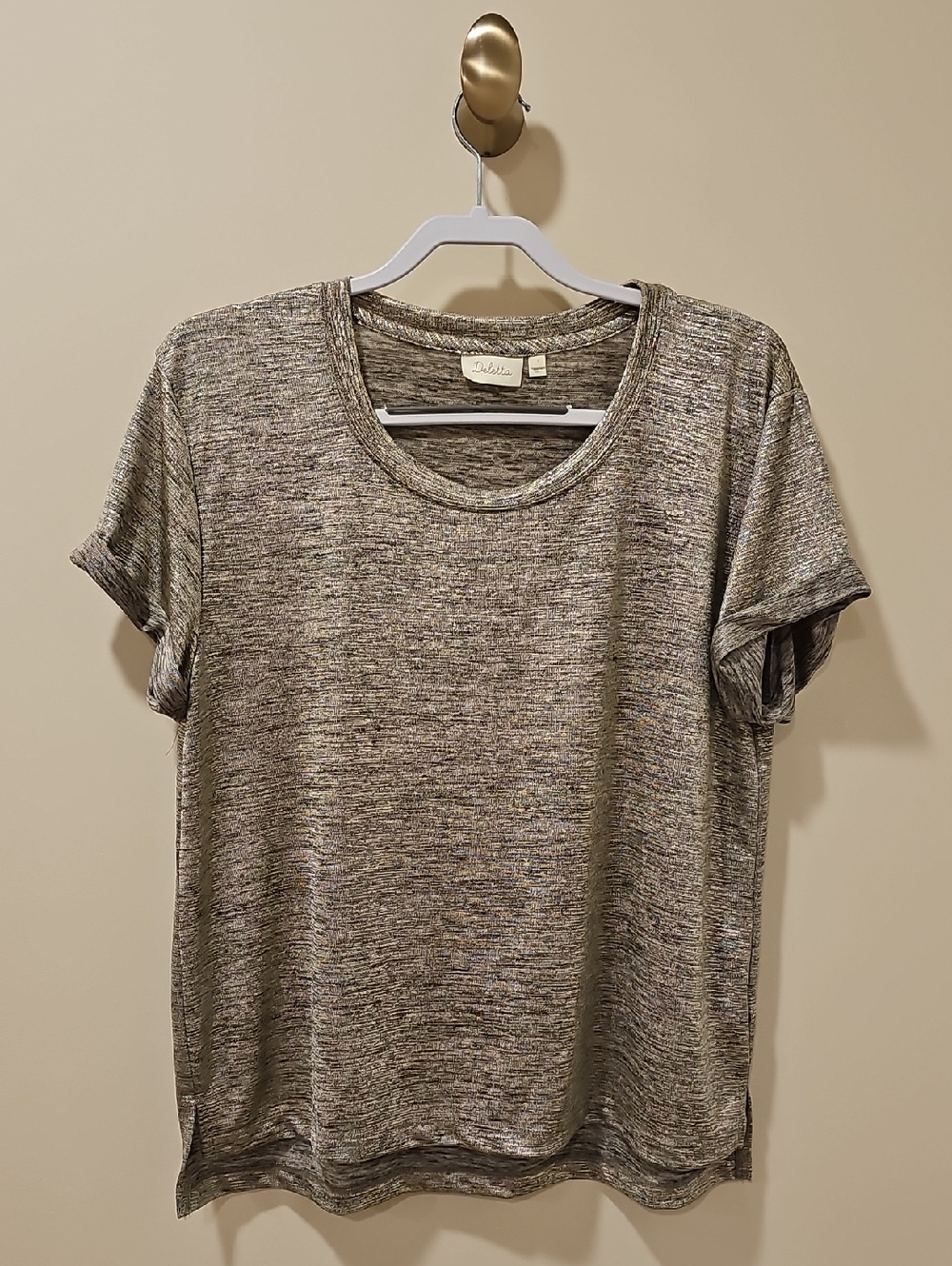 Anthropologie Deletta Tee; Golden Shimmer Heathered Gray; EUC; Size Large